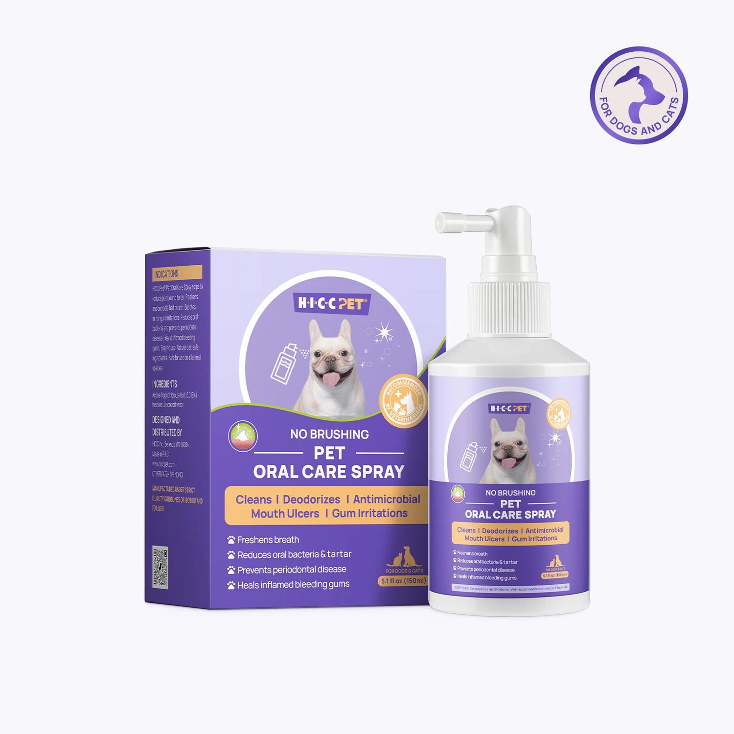Spray dental para el cuidado bucal de perros y gatos