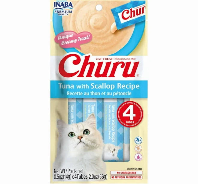 CHURU Tube Alimento p/Gato Skin & Coat Tuna w/Scallop Recipe (4ct)