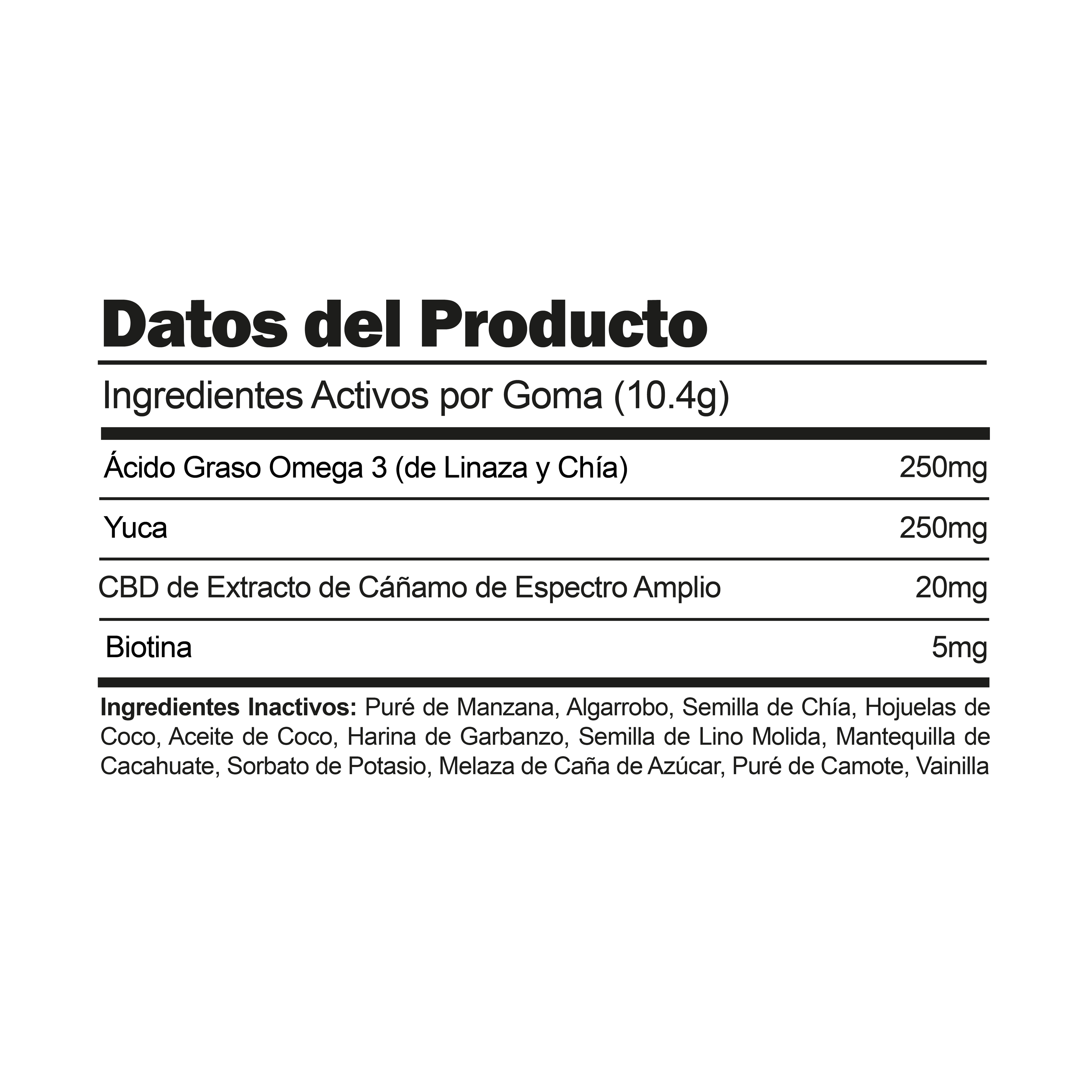 CBDfx Informacion Nutrimental Pets Hard Chews Skin Healt