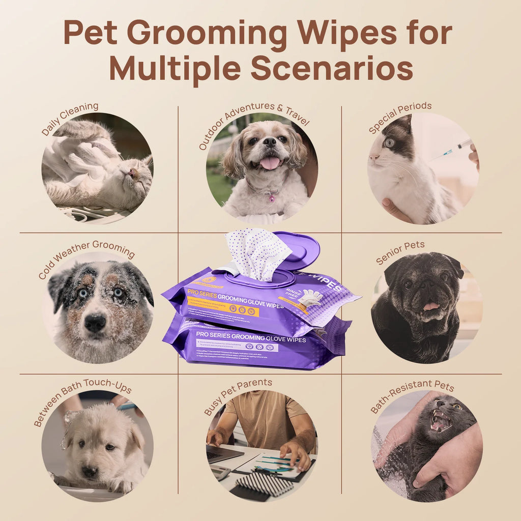 Toallitas con guante de aseo de la serie PRO para perros y gatos