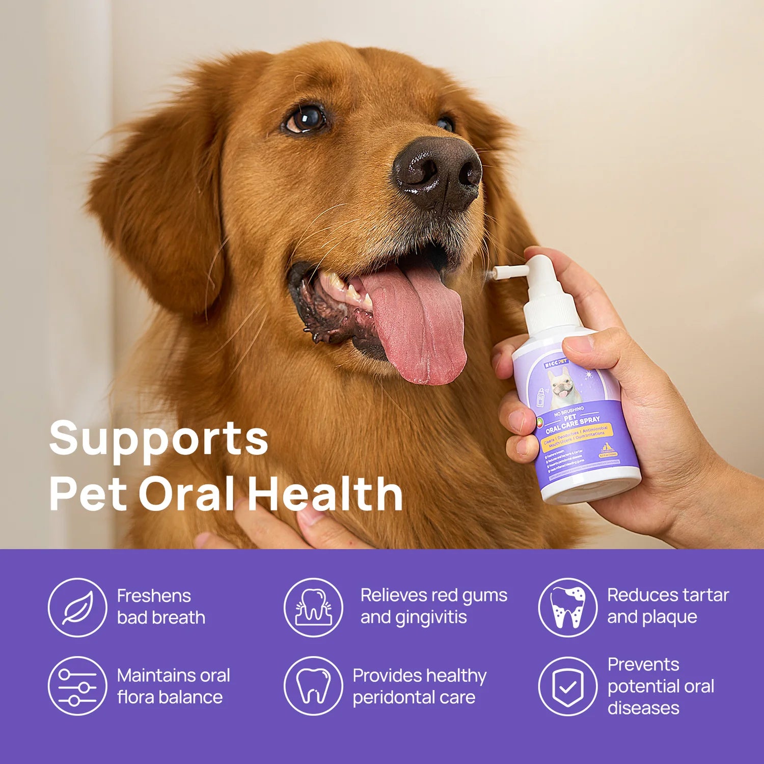 Spray dental para el cuidado bucal de perros y gatos