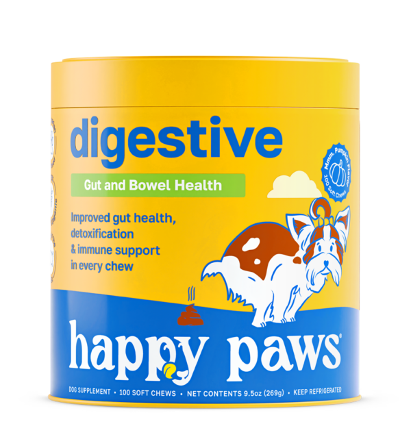 Envase de Digestive, suplemento masticable para la digestión en perros