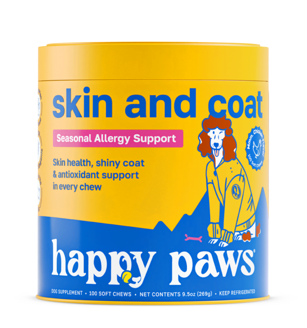 Suplemento Skin & Coat masticable para perros, formulado para mejorar la salud de la piel y el brillo del pelaje